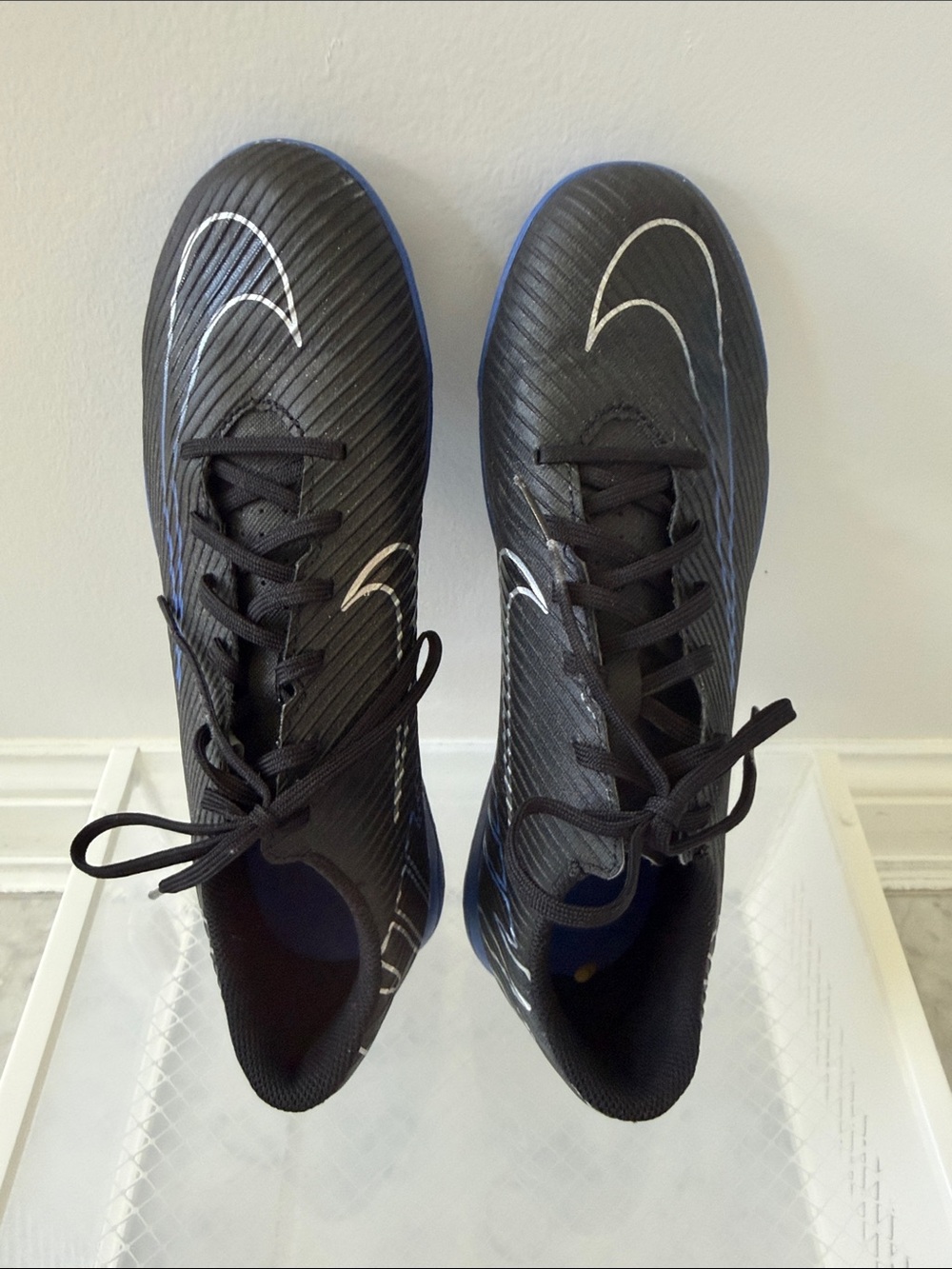 Nike Black Soccer Indoor Cleats with Blue and White Accents